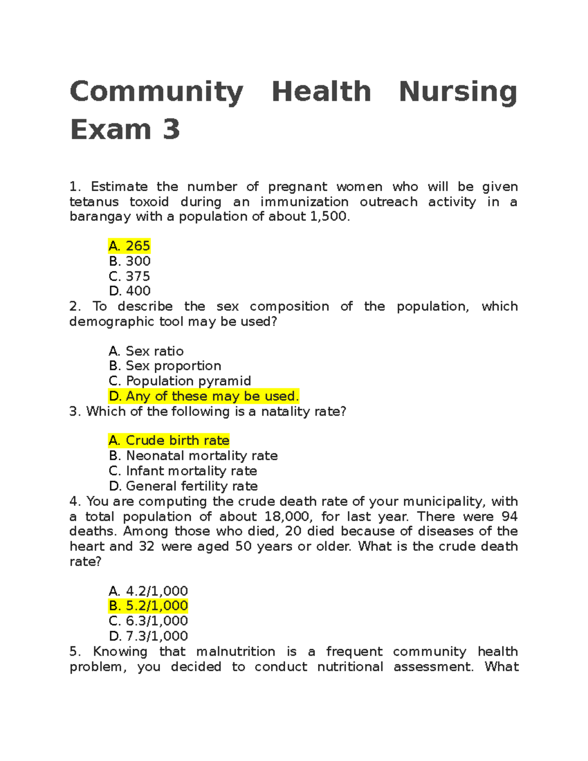 Community Health Nursing Exam 3 Study Guide & Review - Studocu