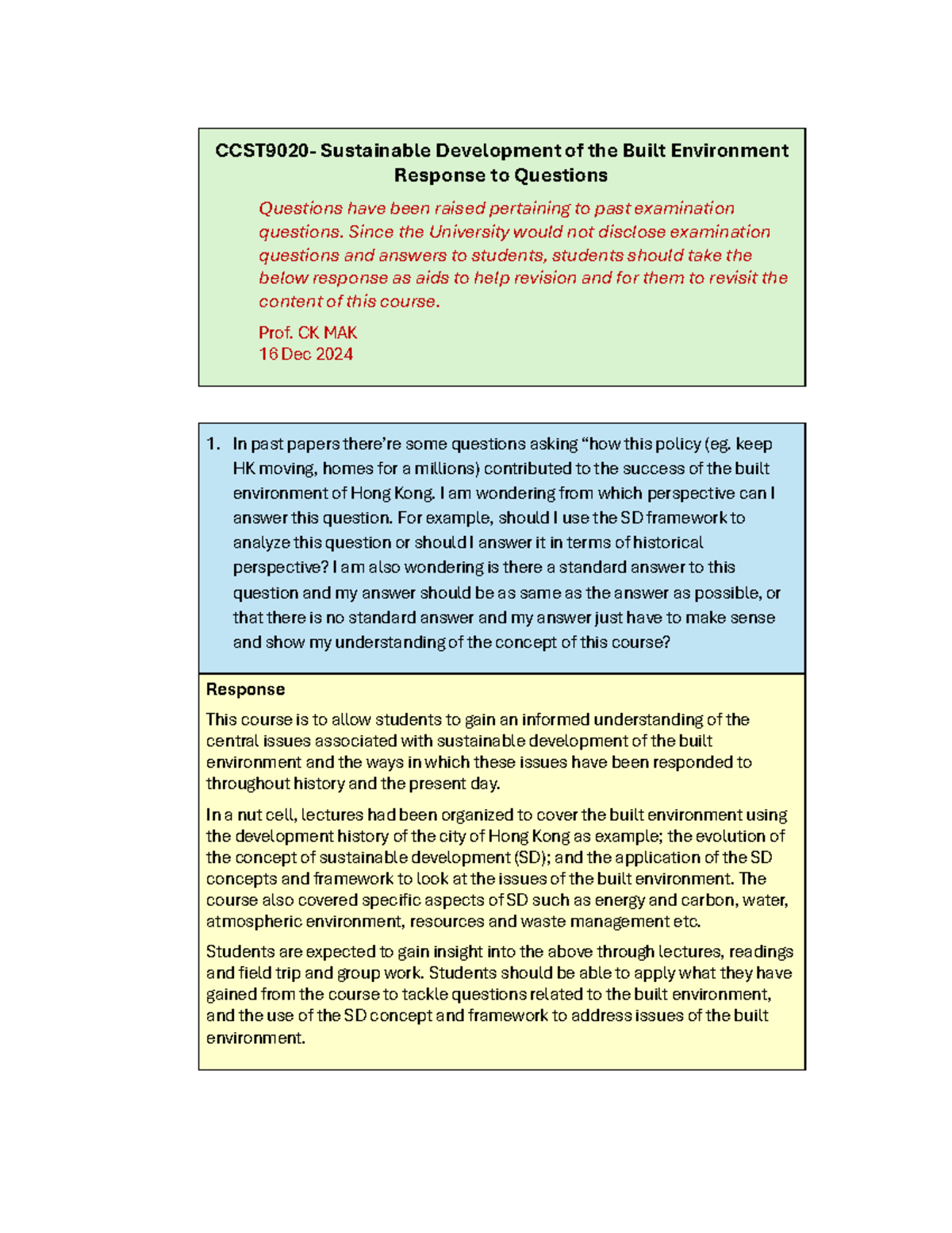Sustainable Development of the Built Environment: Exam Q&A Guide - Studocu