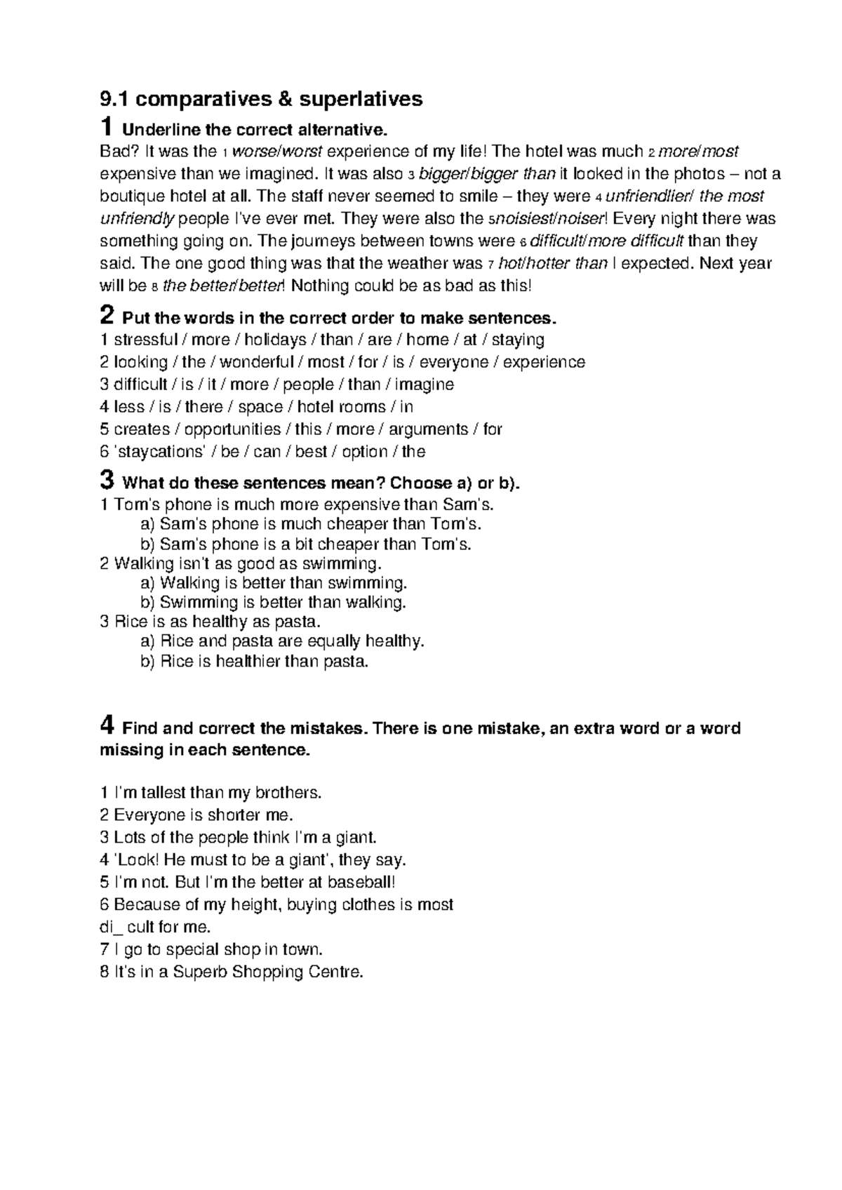 Grammar Extra 9 - Comparatives and Superlatives Practice - Studocu