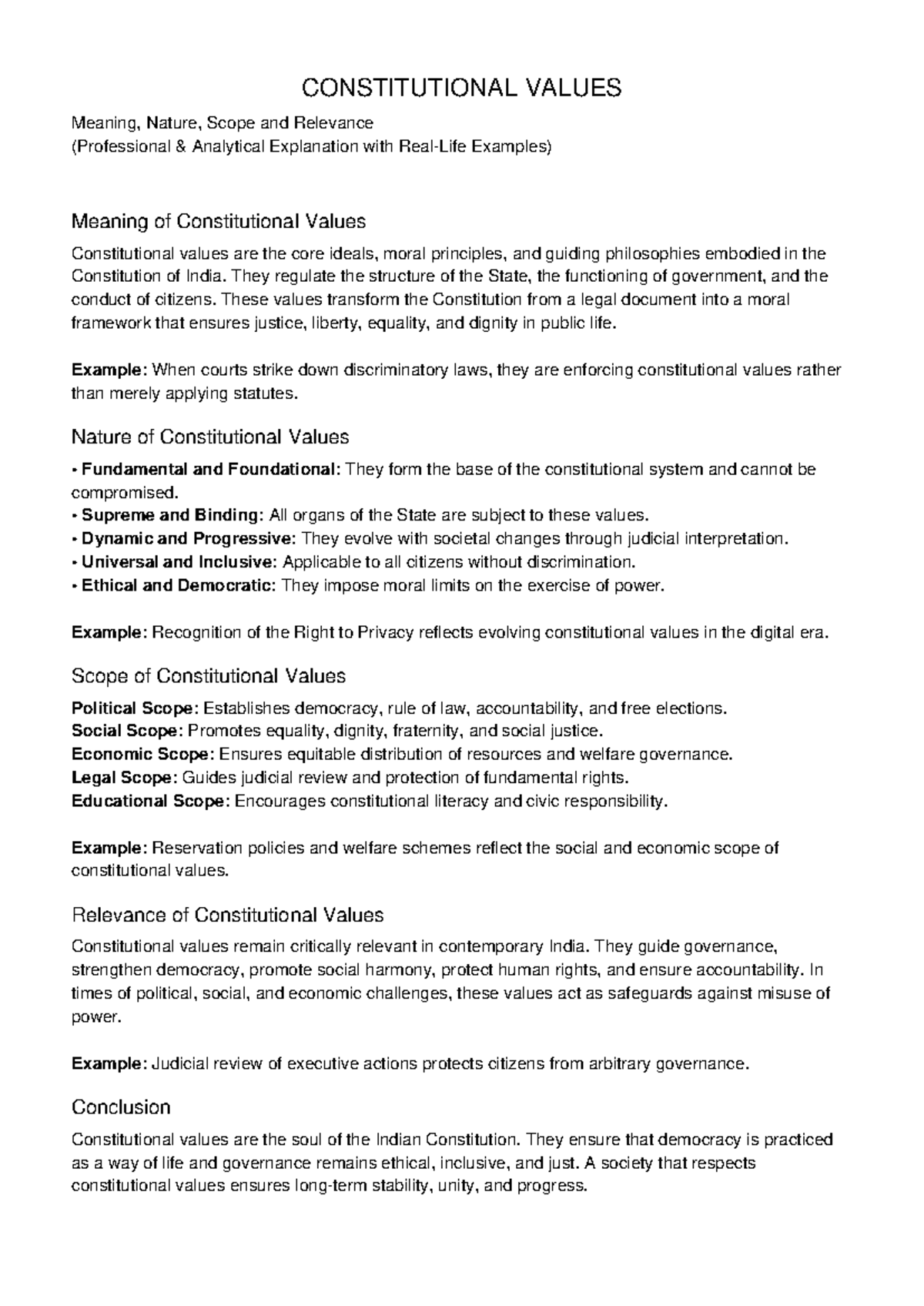 Constitutional Values: Detailed Professional Notes on Meaning ...