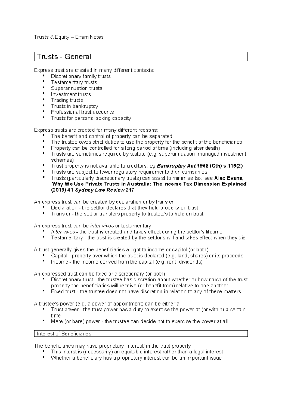 Trusts & Equity (LAWS2001): Comprehensive Exam Notes for Final Prep ...