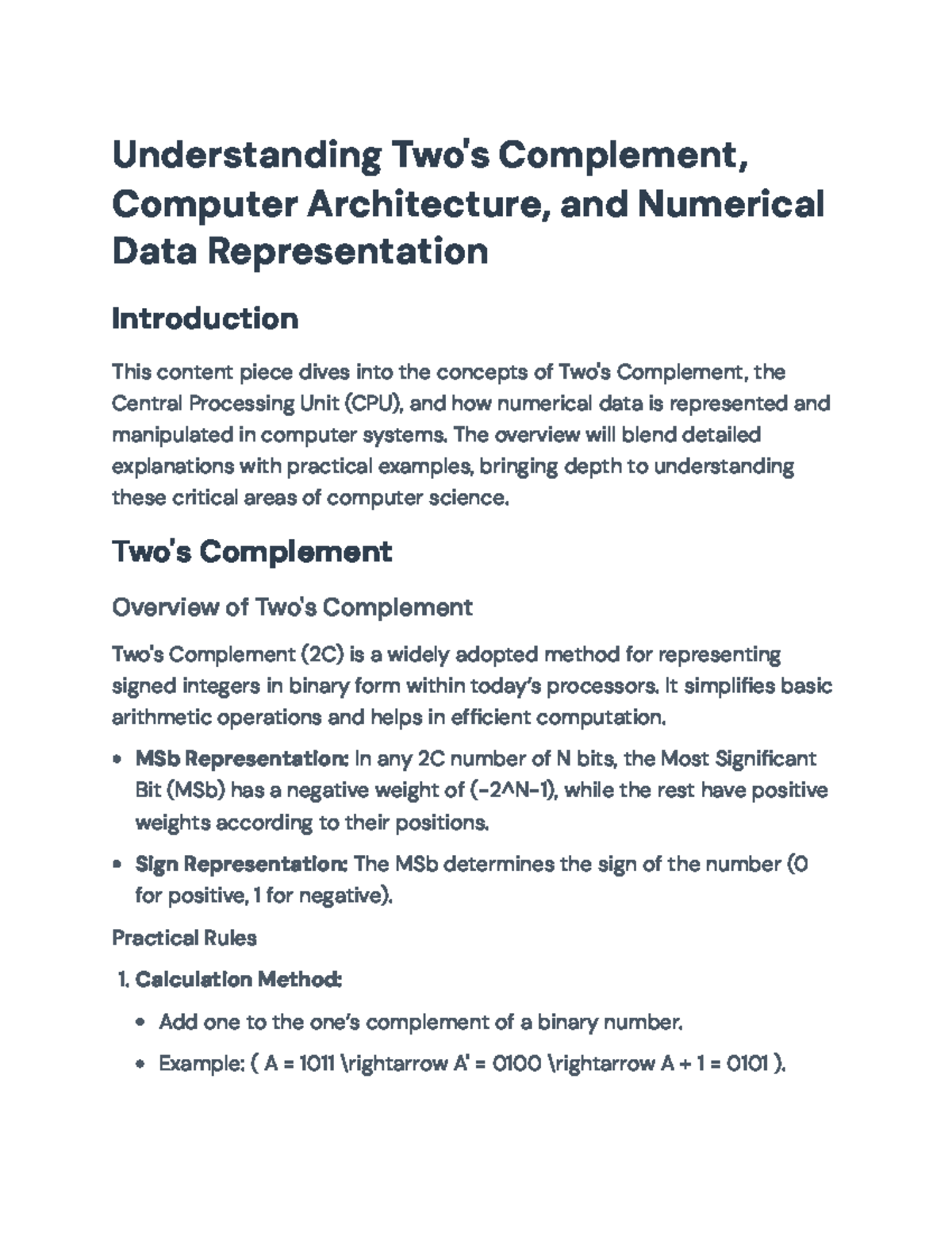 Understanding Two's Complement & CPU Concepts in Computer Architecture ...