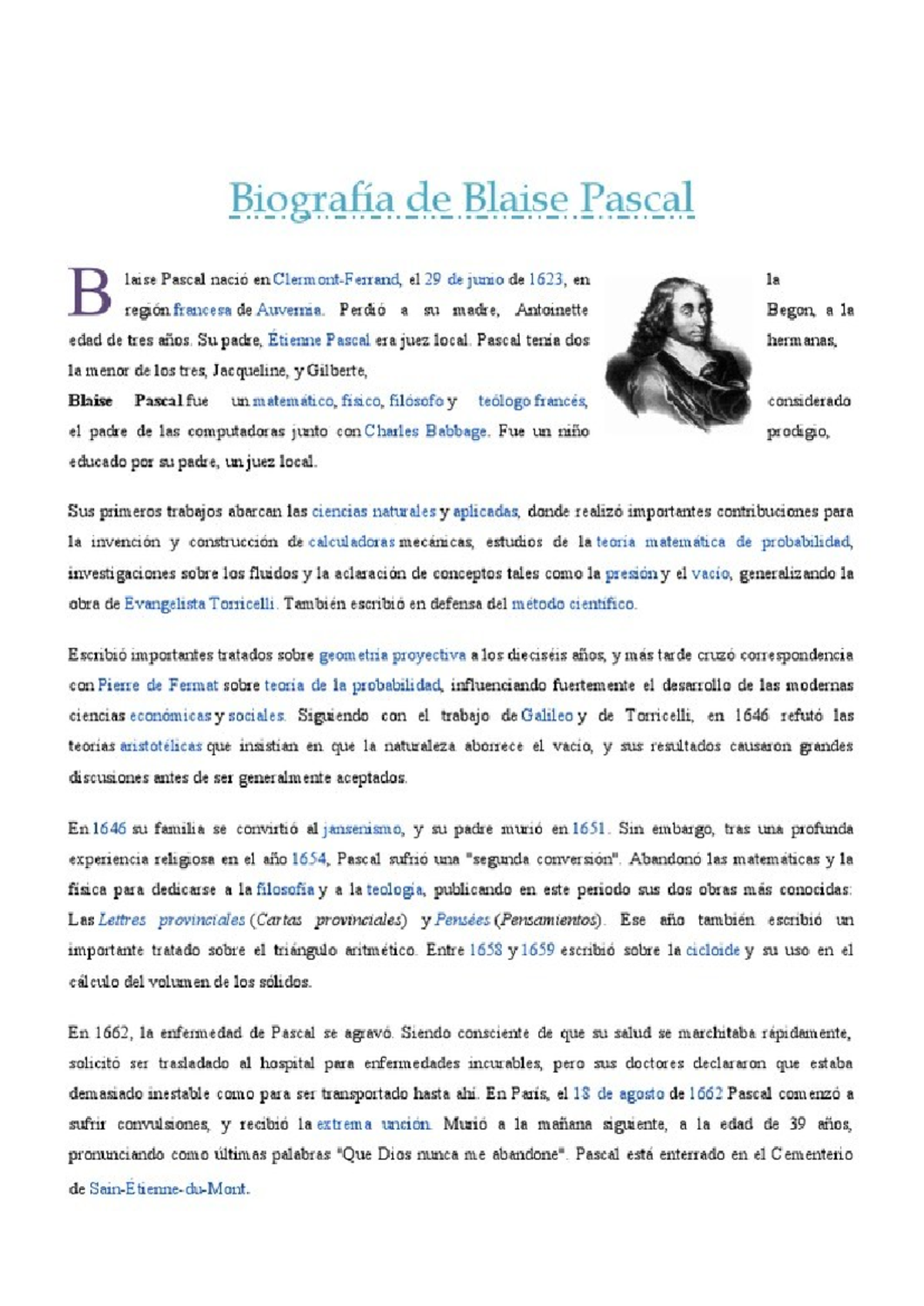 Biografia Pascal - AFDSG - Biografía de Blaise Pascal B laise Pascal ...