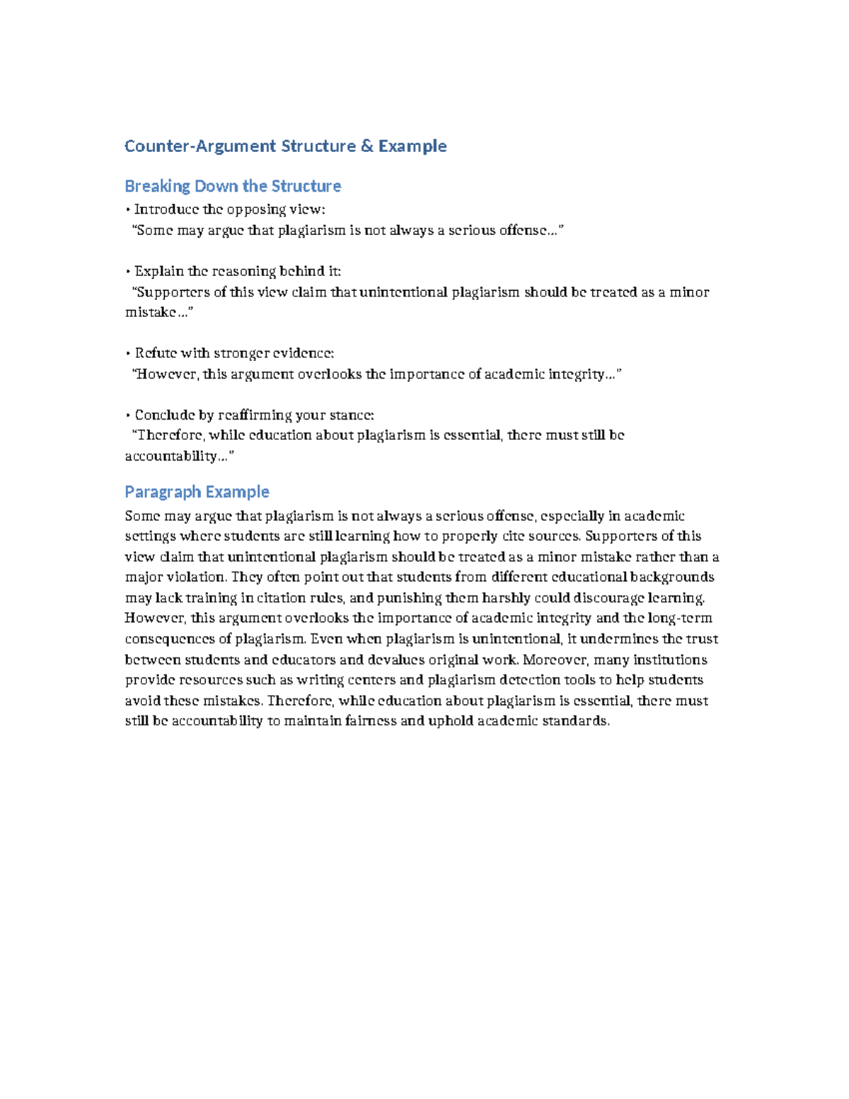 Counter Argument Structure: Analyzing Plagiarism Perspectives - Studocu