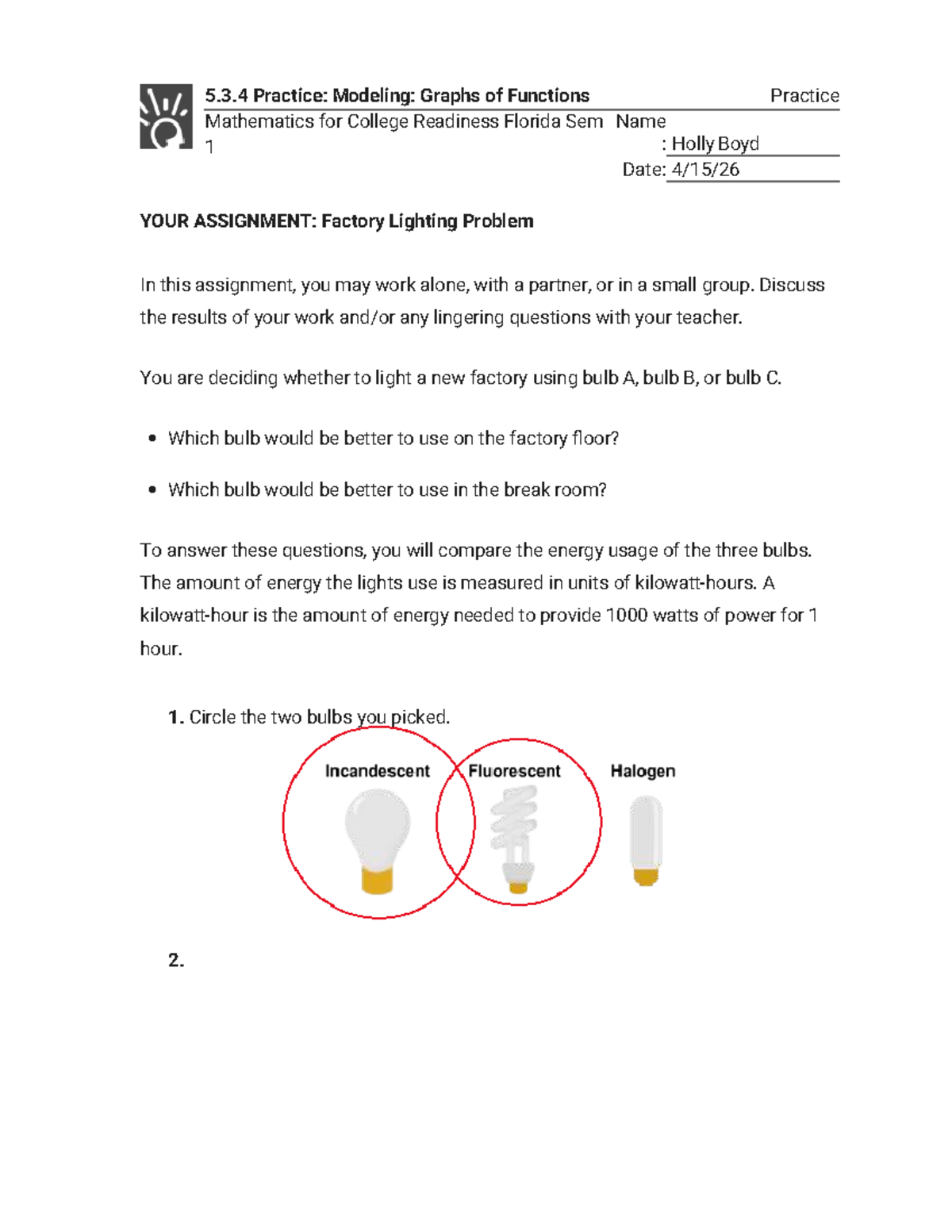 5.3.4 Practice: Analyzing Energy Usage of Light Bulbs in Functions ...
