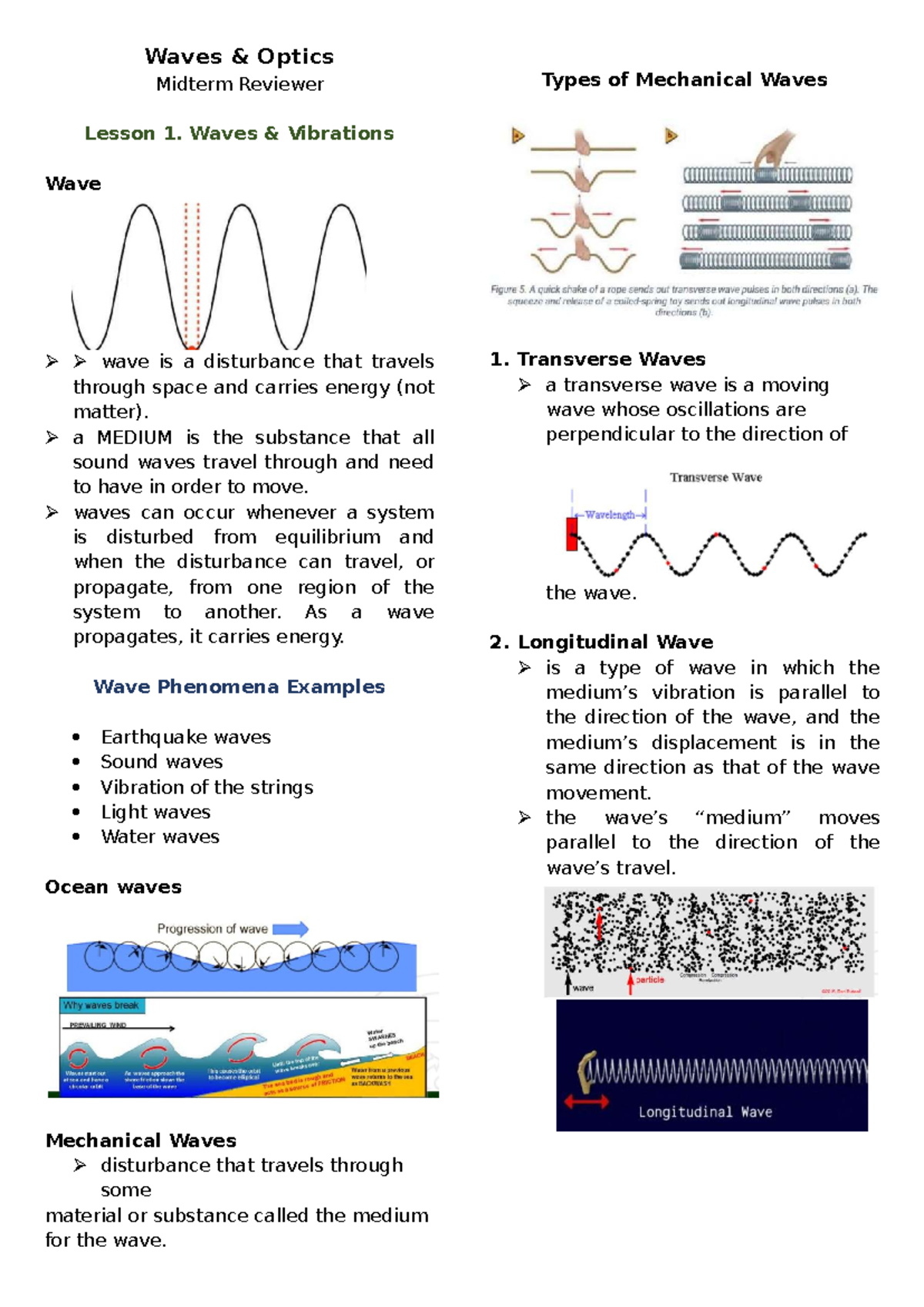 Waves Optics (PHYS 101) Midterm Lecture Notes for AY 2025-2026 - Studocu
