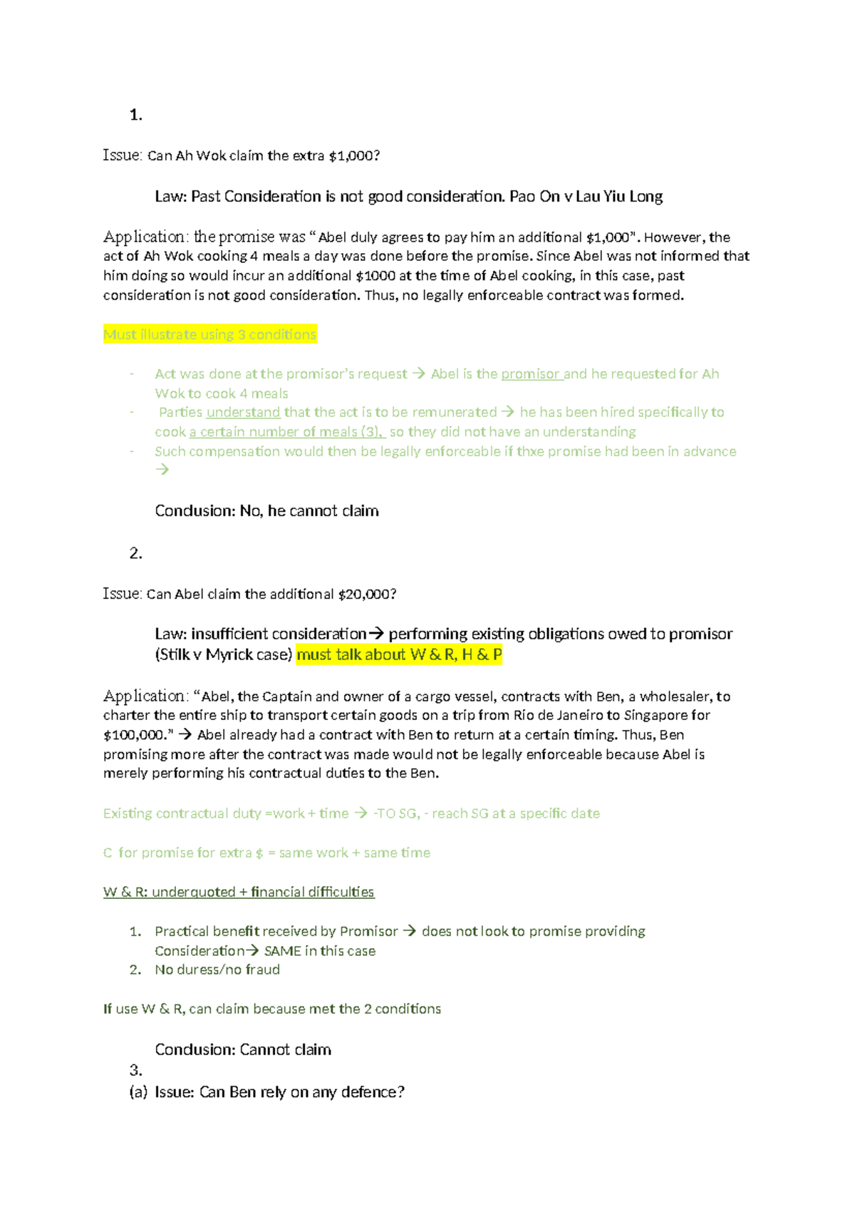 AB1301 Worksheet 3: Legal Analysis of Past Consideration and ...