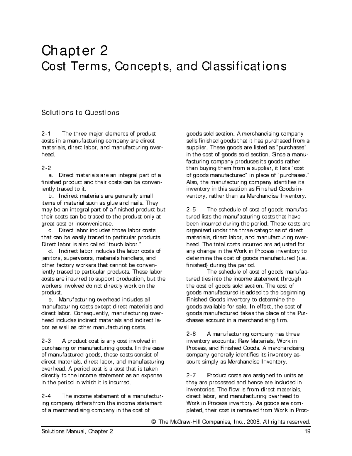 Chapter 2 Cost Terms Concepts and Classi - © The McGraw-Hill Companies ...
