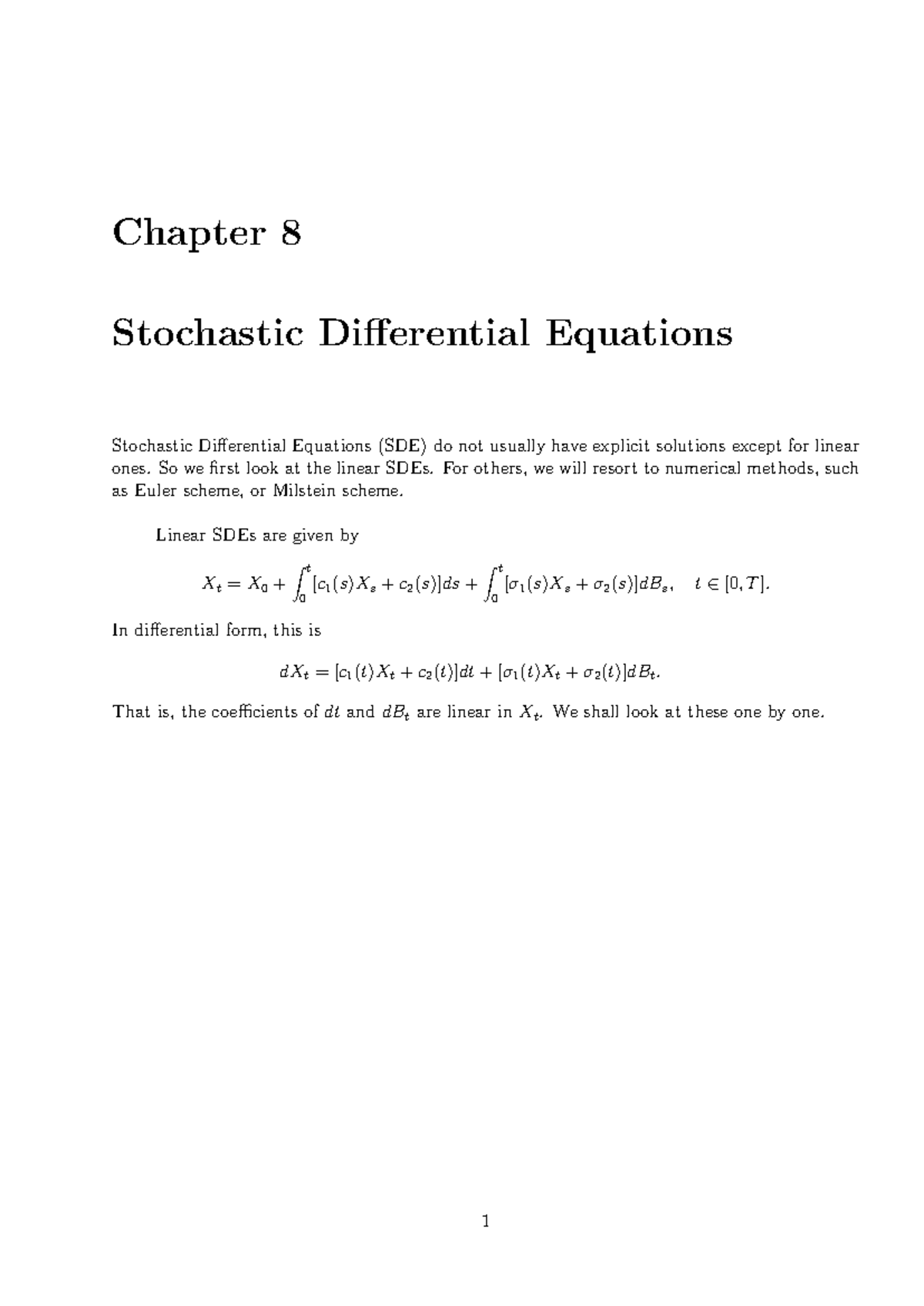 Chapter 8: Stochastic Differential Equations (SDE) Overview - 1020a ...