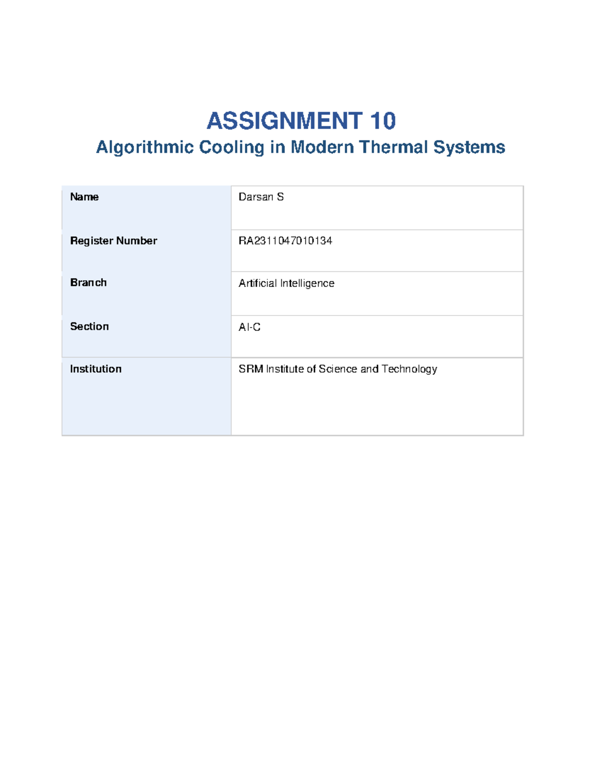 CPEC Assignment 10: Algorithmic Cooling in Thermal Systems - Studocu
