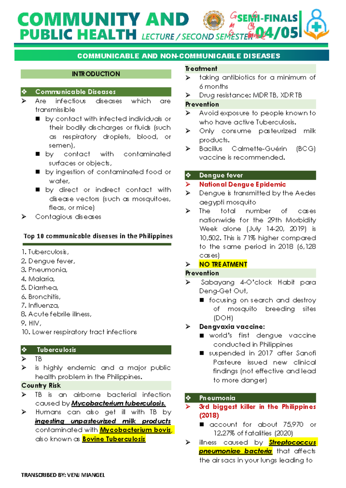 CPH LEC Top 10 Communicable Diseases in the Philippines Analysis - Studocu