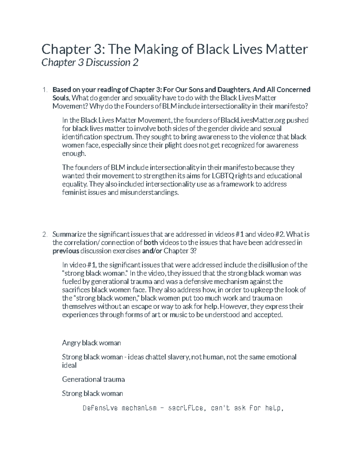 Ch. 3 Discussion: Gender, Intersectionality, and BLM Movement Insights ...