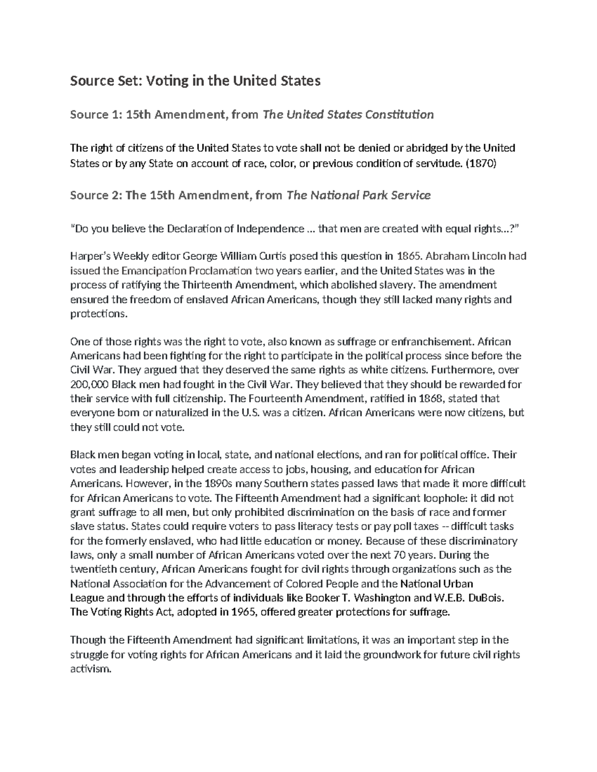 Voting Source Set: Key Amendments on Suffrage in the U.S. - Studocu