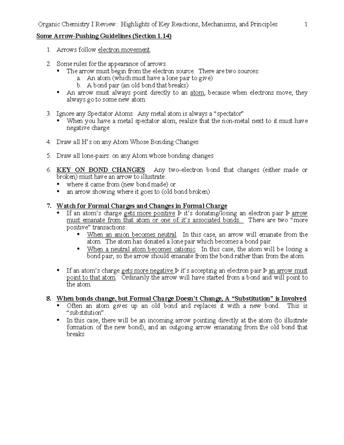 Review of Organic Chem I - Some Arrow-Pushing Guidelines (Section 1) 1 ...