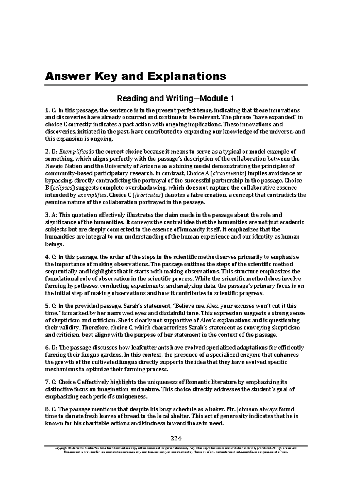 Mometrix DSAT Practice Test 1 Answer Key and Explanations - Studocu
