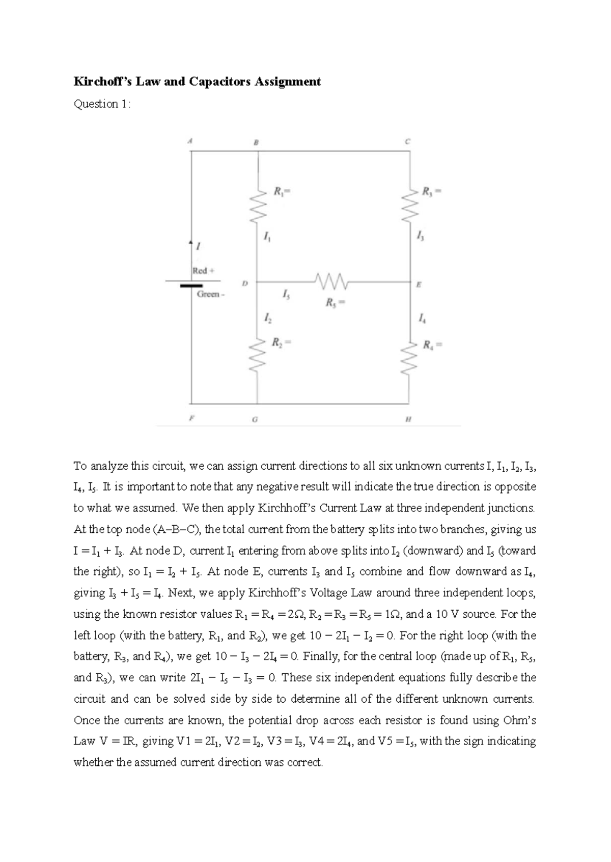 Physics Assignment: Kirchhoff's Law & Capacitors Analysis - Studocu