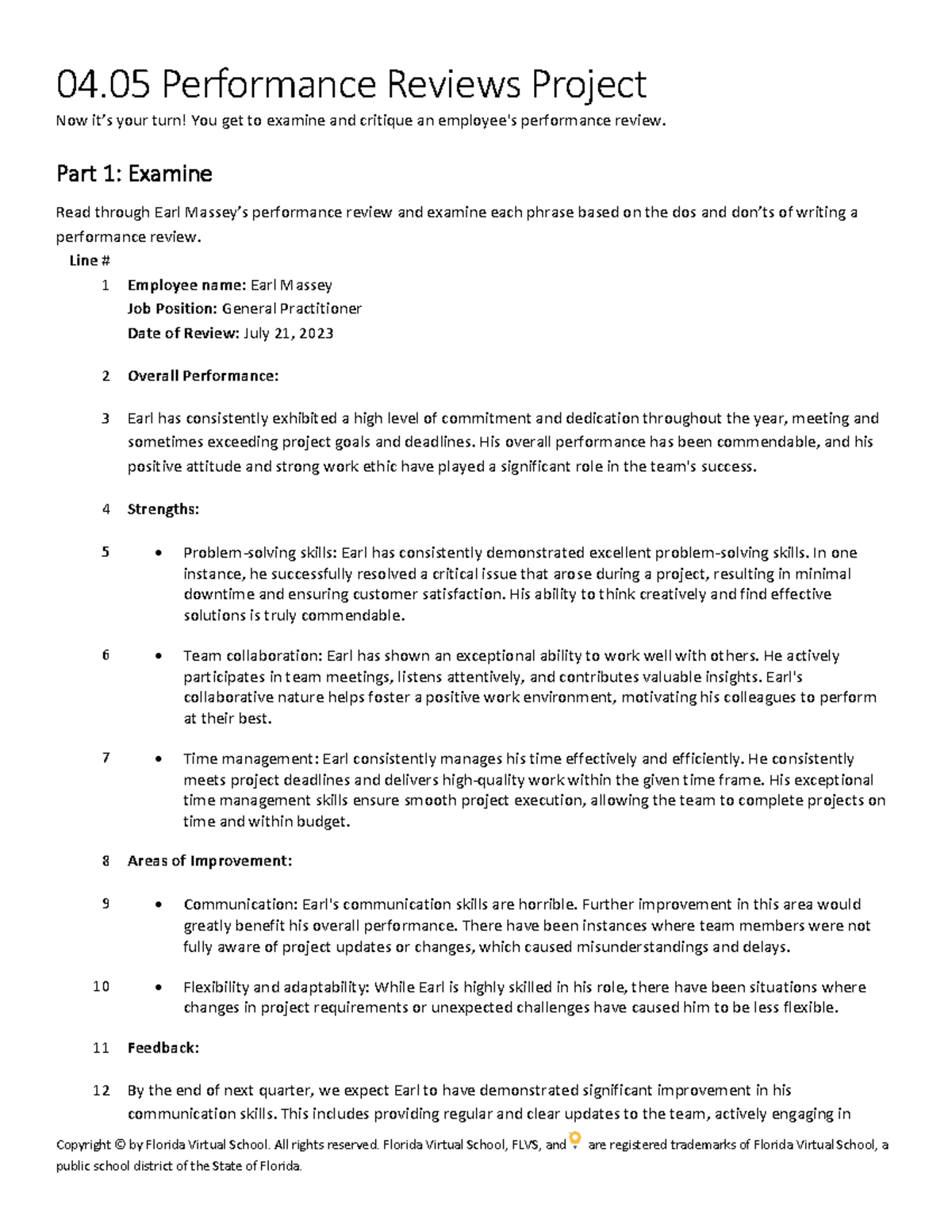 04.05 Performance Reviews Project: Critique and Improvement Plan - Studocu