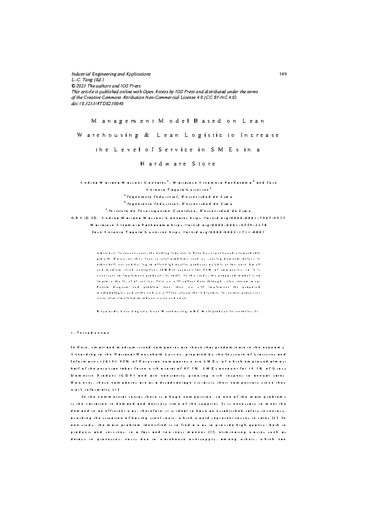 Management Model for Lean Warehousing in SMEs - ATDE 35 ATDE230040 ...