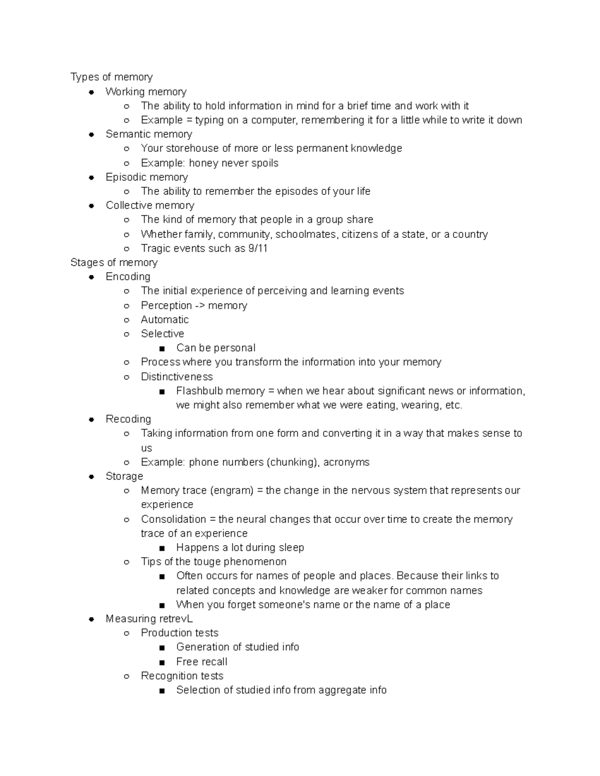 Psychology Notes on Memory Processes and Techniques (PSY 101) - Studocu