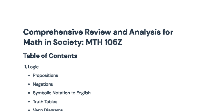 Math in Society: MTH 105Z Comprehensive Final Exam Review - Studocu