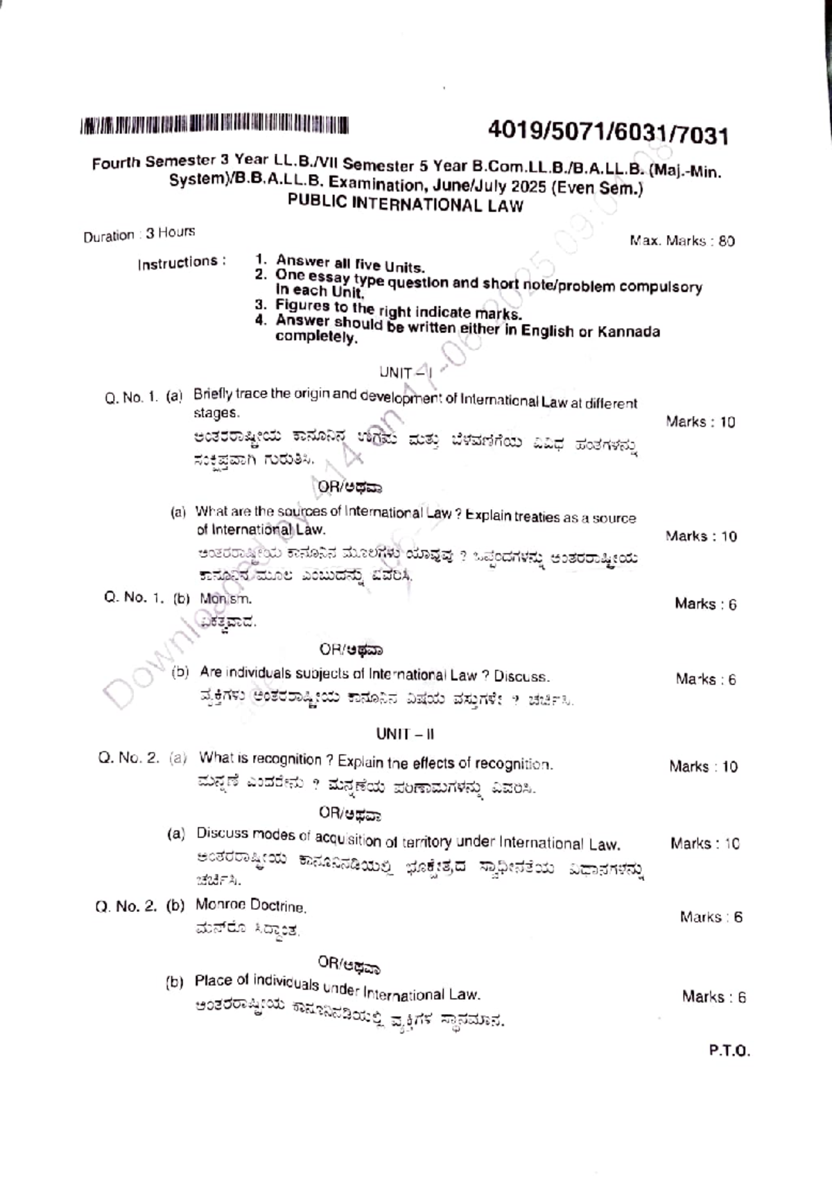 4th Year Exam: Public International Law (Even Sem.) 2025 - Q&A Guide ...