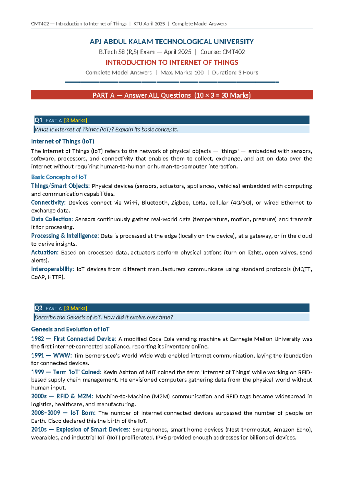 CMT402 IoT KTU April 2025 Solved Question Paper Model Answers - Studocu