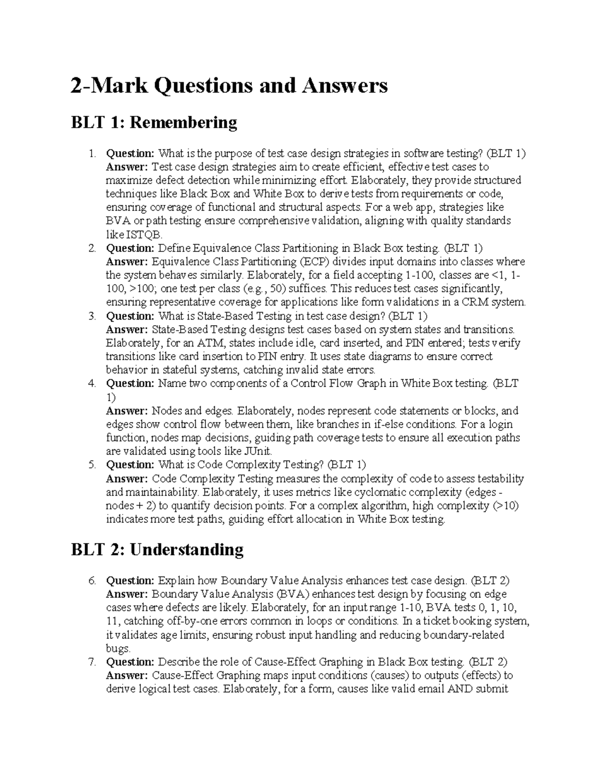 Questions and Answers on Test Case Design Strategies (BLT 1-6) - Studocu