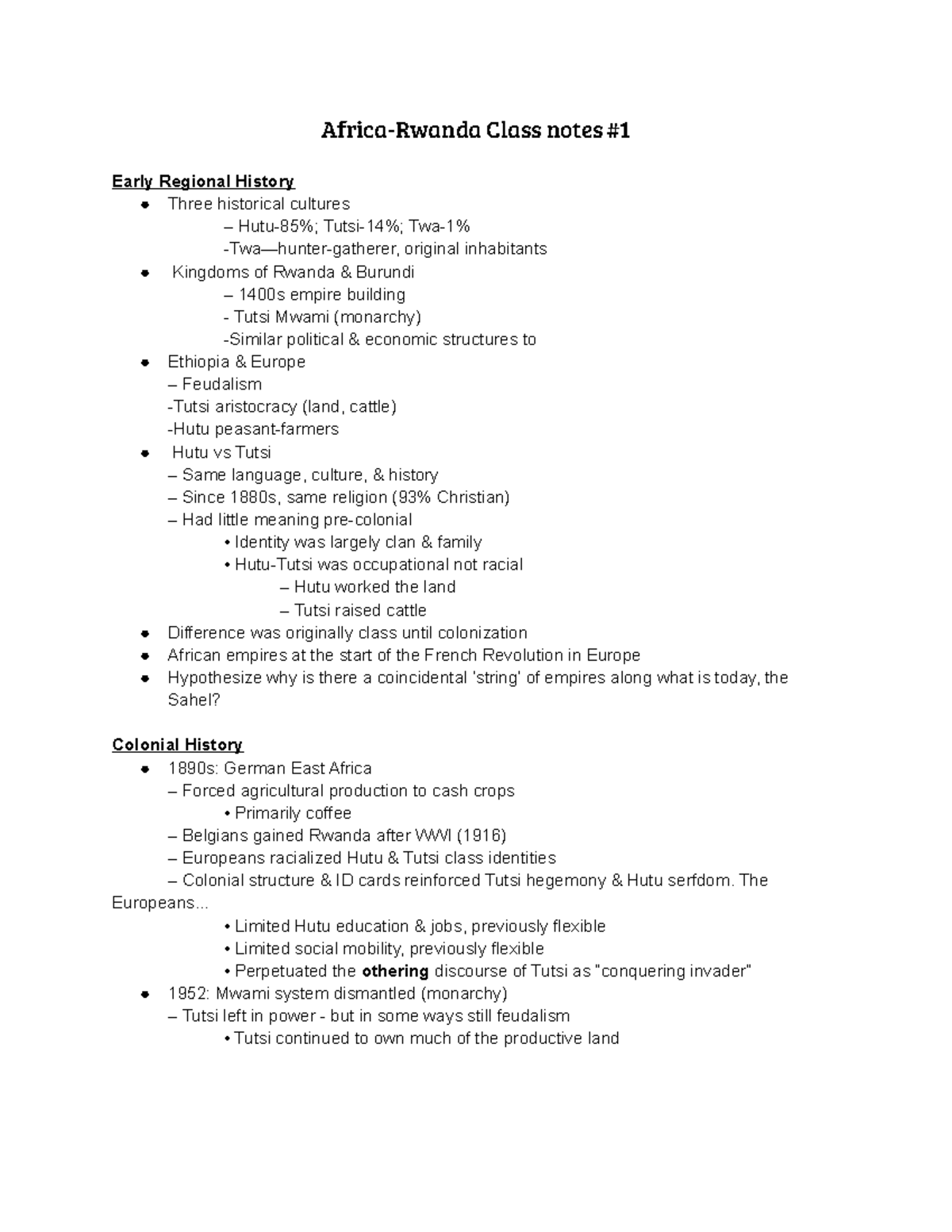 Africa-Rwanda Class notes - Africa-Rwanda Class notes Early Regional ...