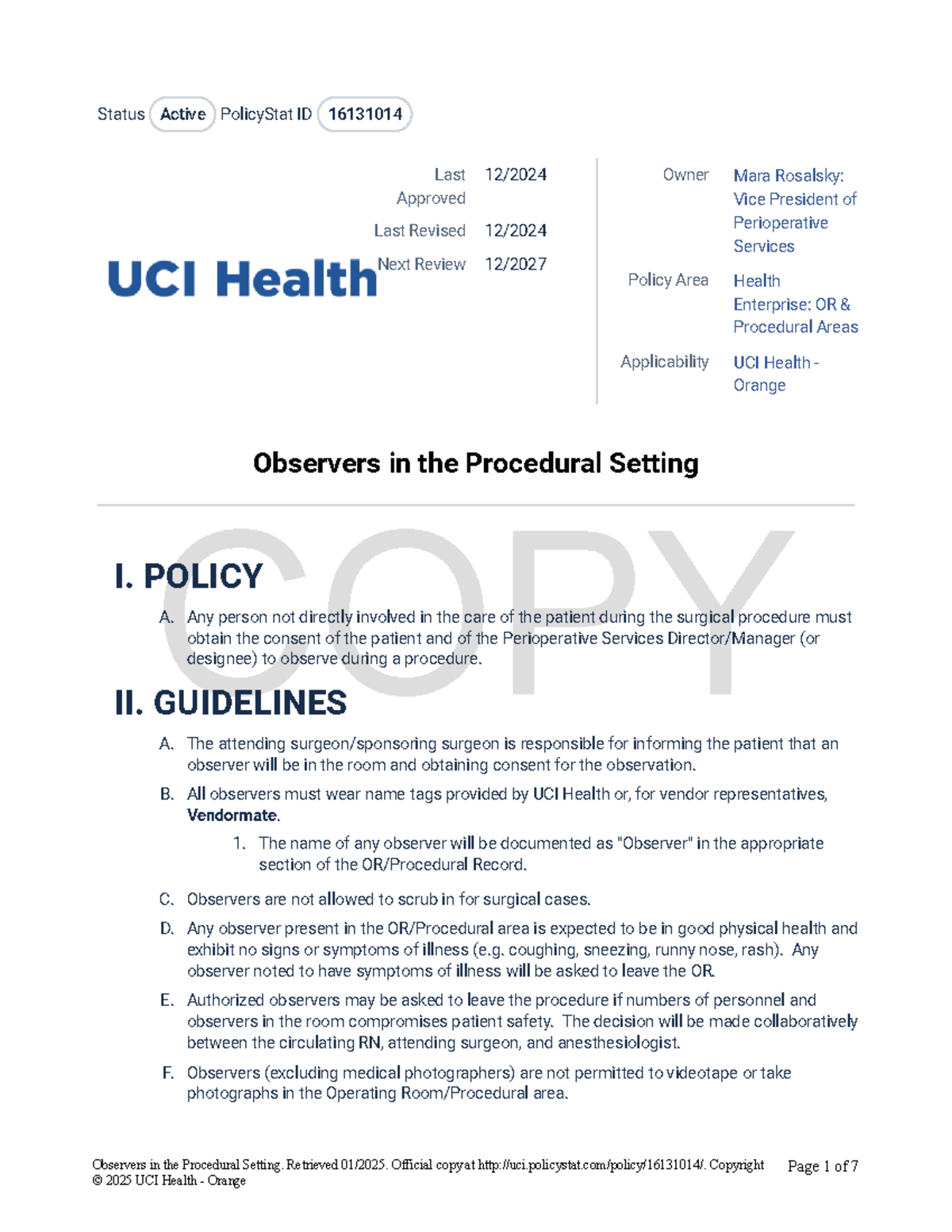 Observers in the procedural setting policy - COPY ####### Status Active ...
