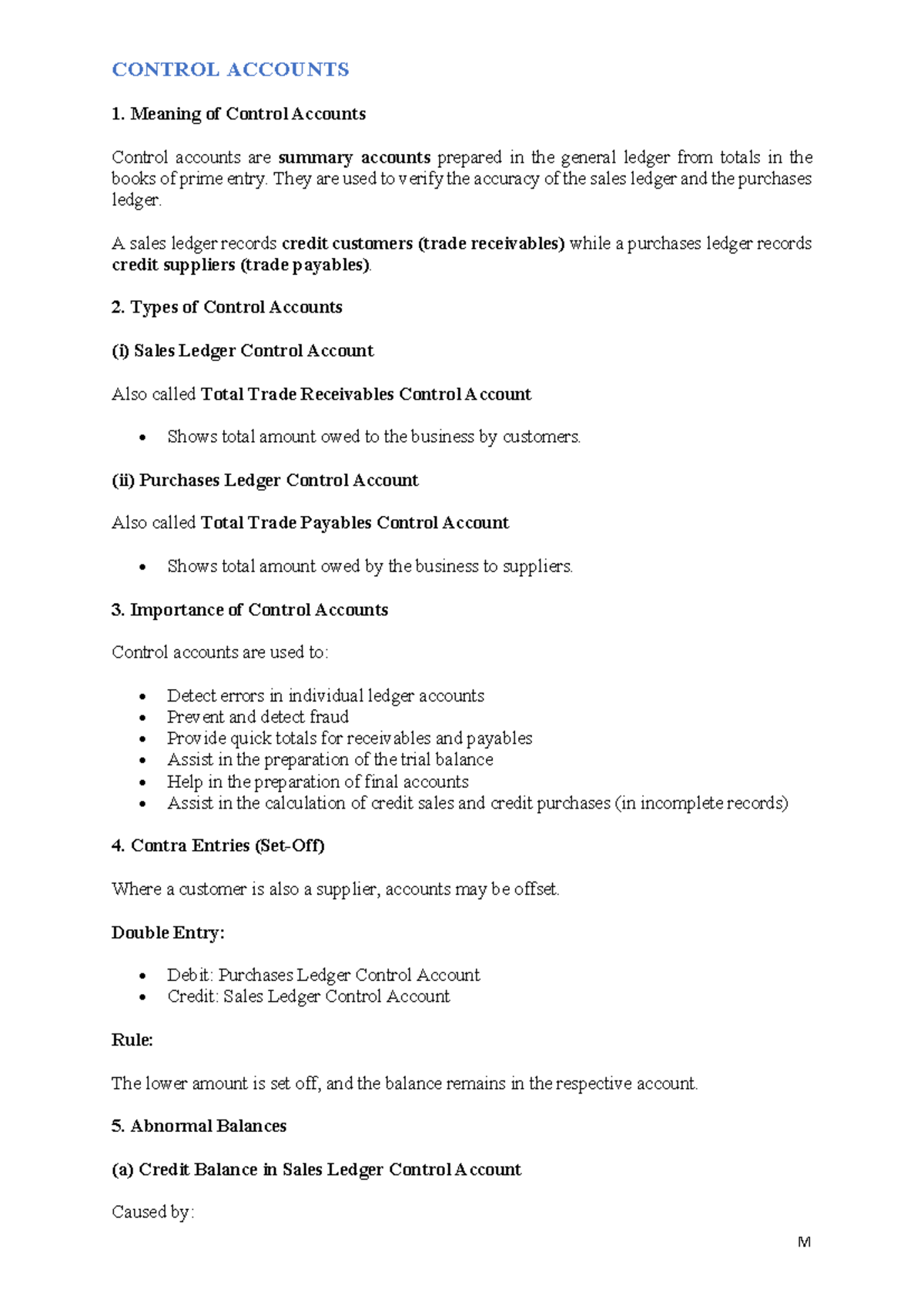 Control Account Notes TA: Understanding Sales & Purchases Ledgers - Studocu