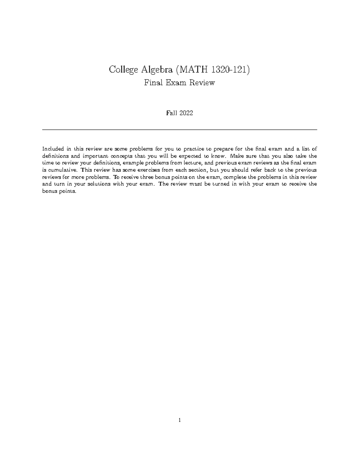 Math 1320 Final Exam Review Guide - Fall 2022 Study Material - Studocu