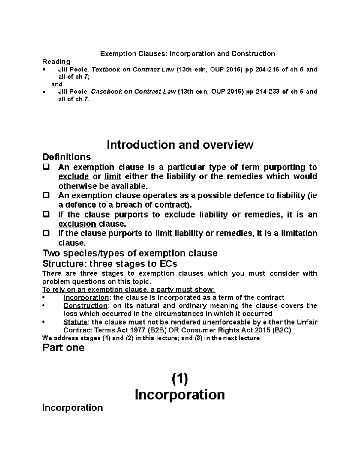 Exemption Clauses in Contract Law: Incorporation & Construction ...