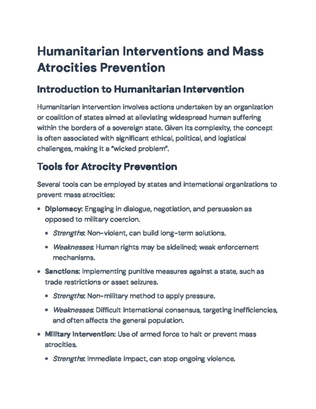 Humanitarian Interventions and Mass Atrocities Prevention: An Analysis ...