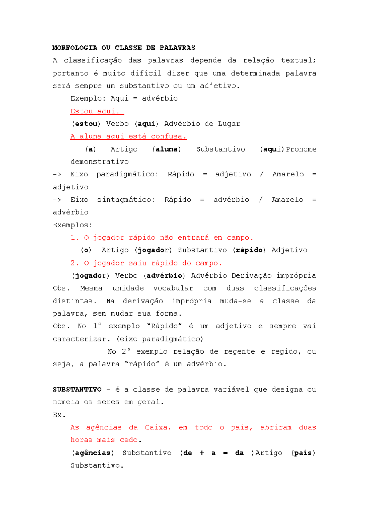 Resumo de Morfologia da Língua Portuguesa - Aula e PDFs (Português ...
