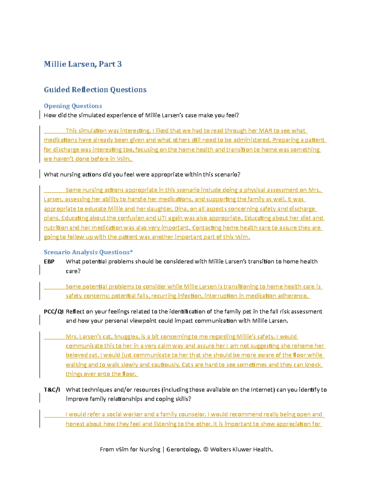 Millie larsen part 3 reflection questions - Millie Larsen, Part 3 ...