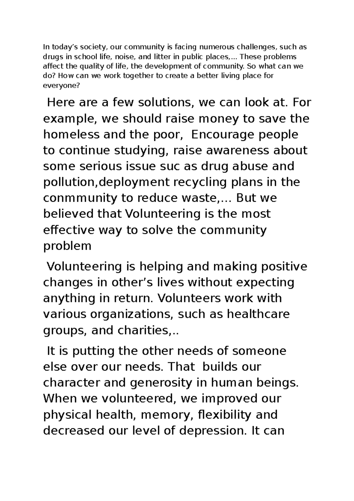 Community Challenges and Solutions: Volunteering for Change - Studocu
