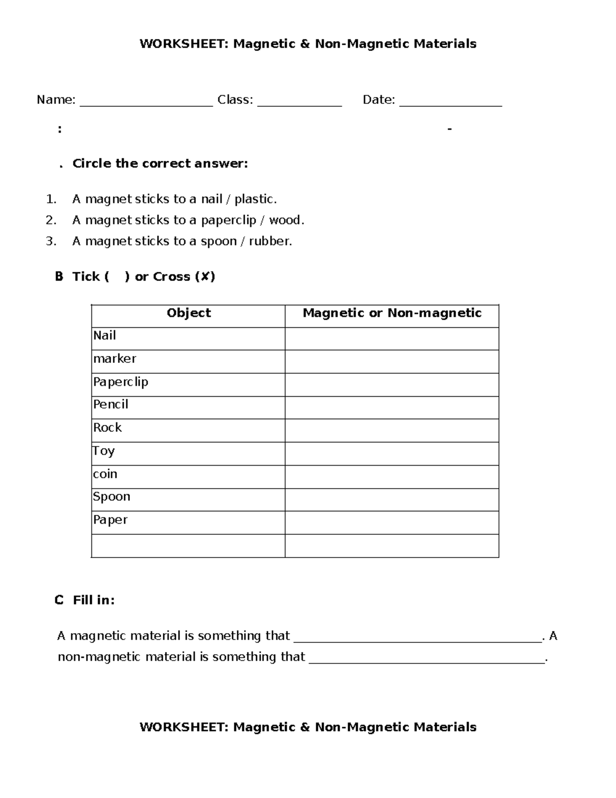 G4 P1 Worksheet: Identifying Magnetic Materials - Studocu