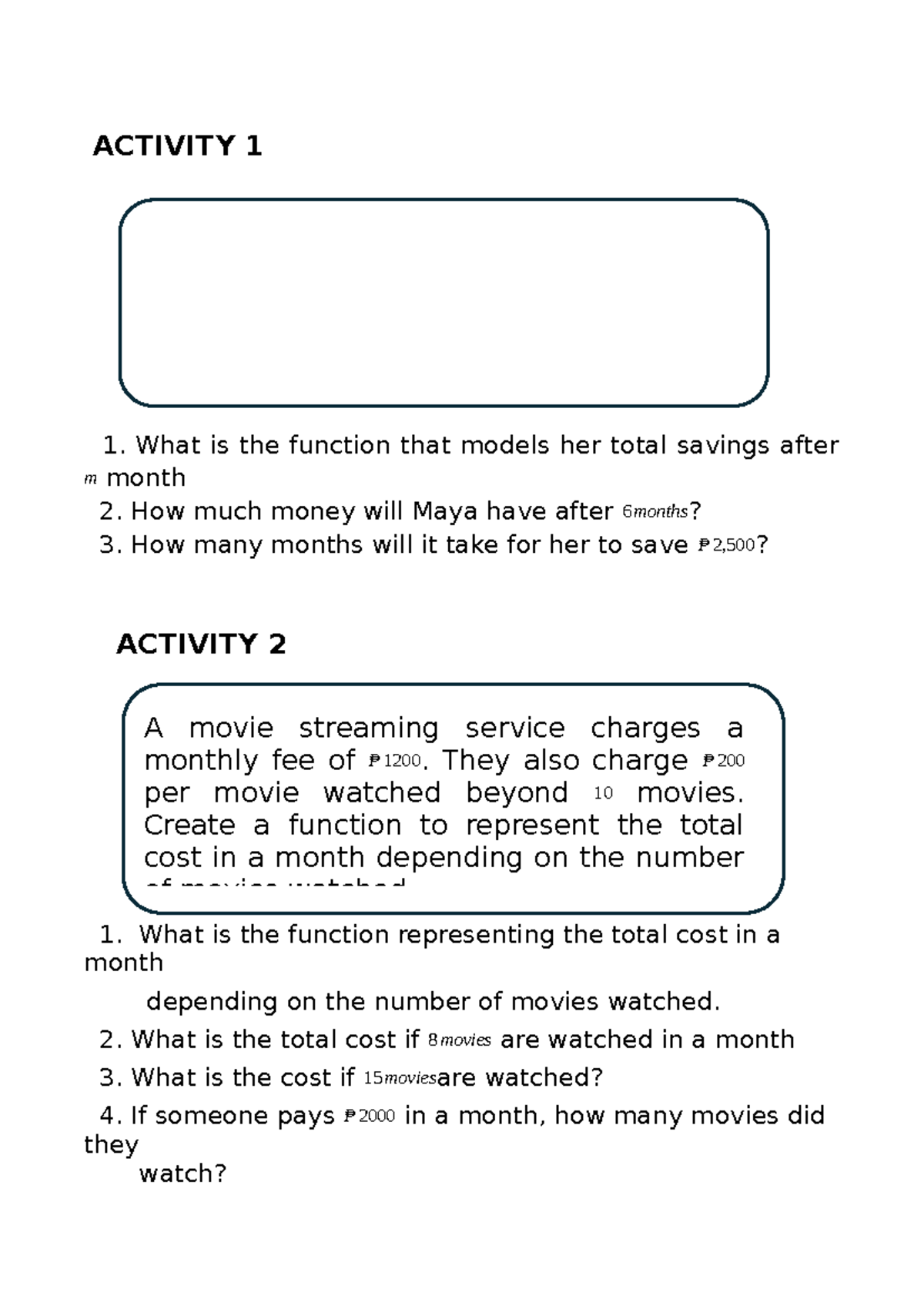 Mathematical Functions and Cost Analysis Activities - Module - Studocu