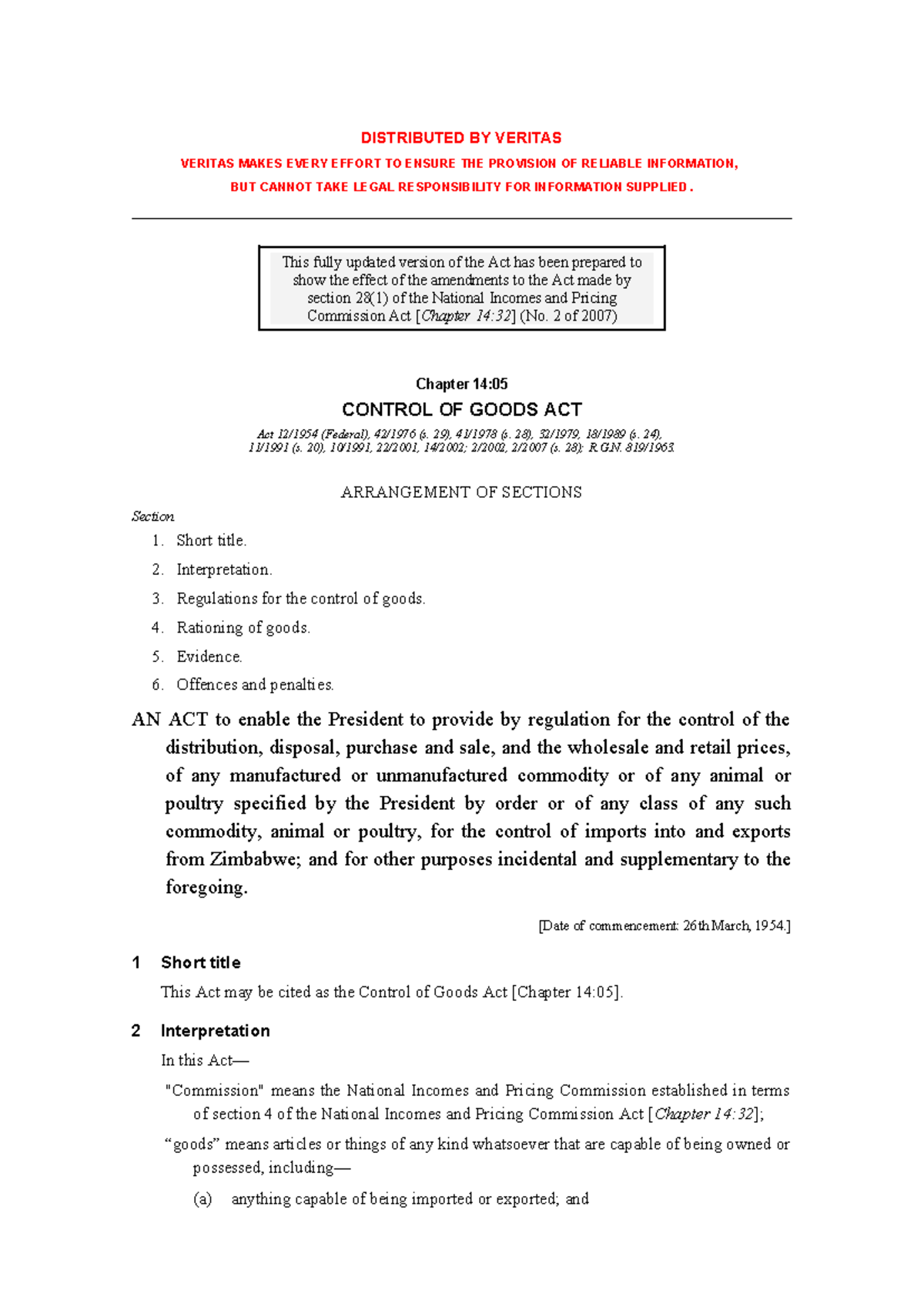 Control of Goods Act [Chapter 14-05]: Overview of 2007 Amendments - Studocu