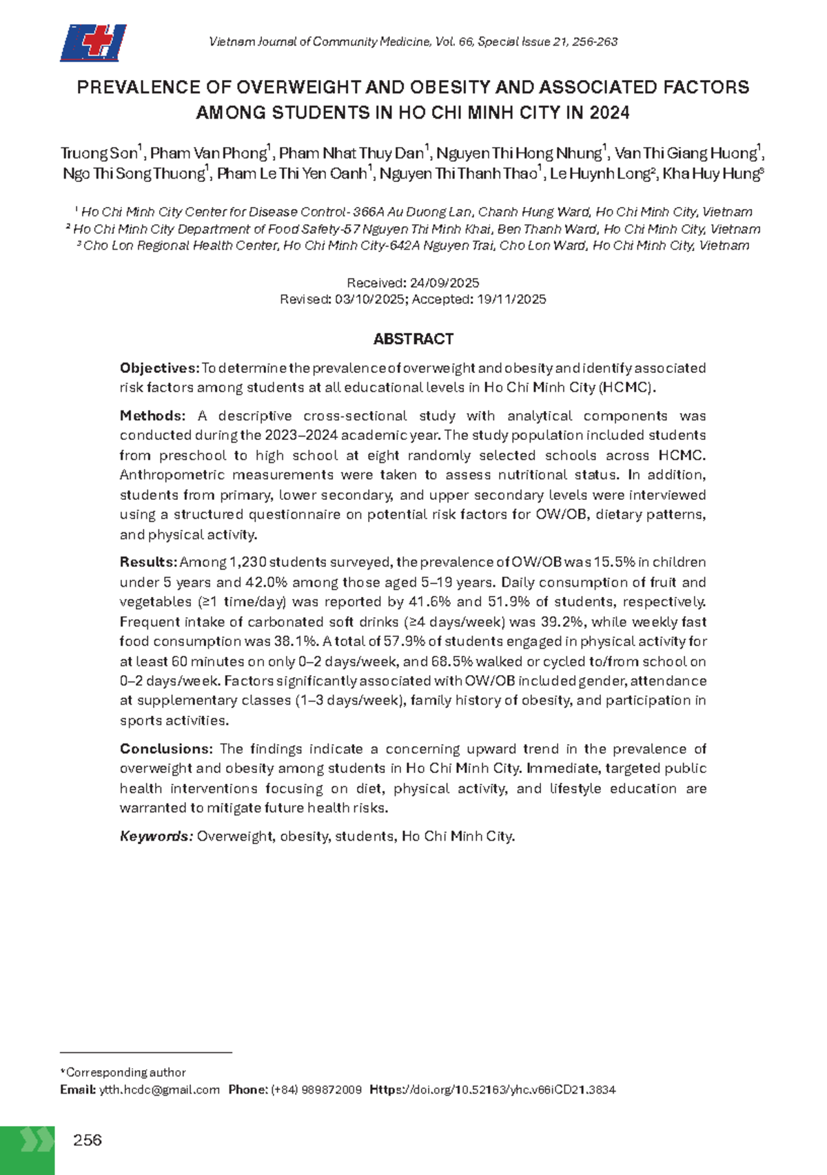 Prevalence of Overweight and Obesity Among Students in HCMC (2024 ...