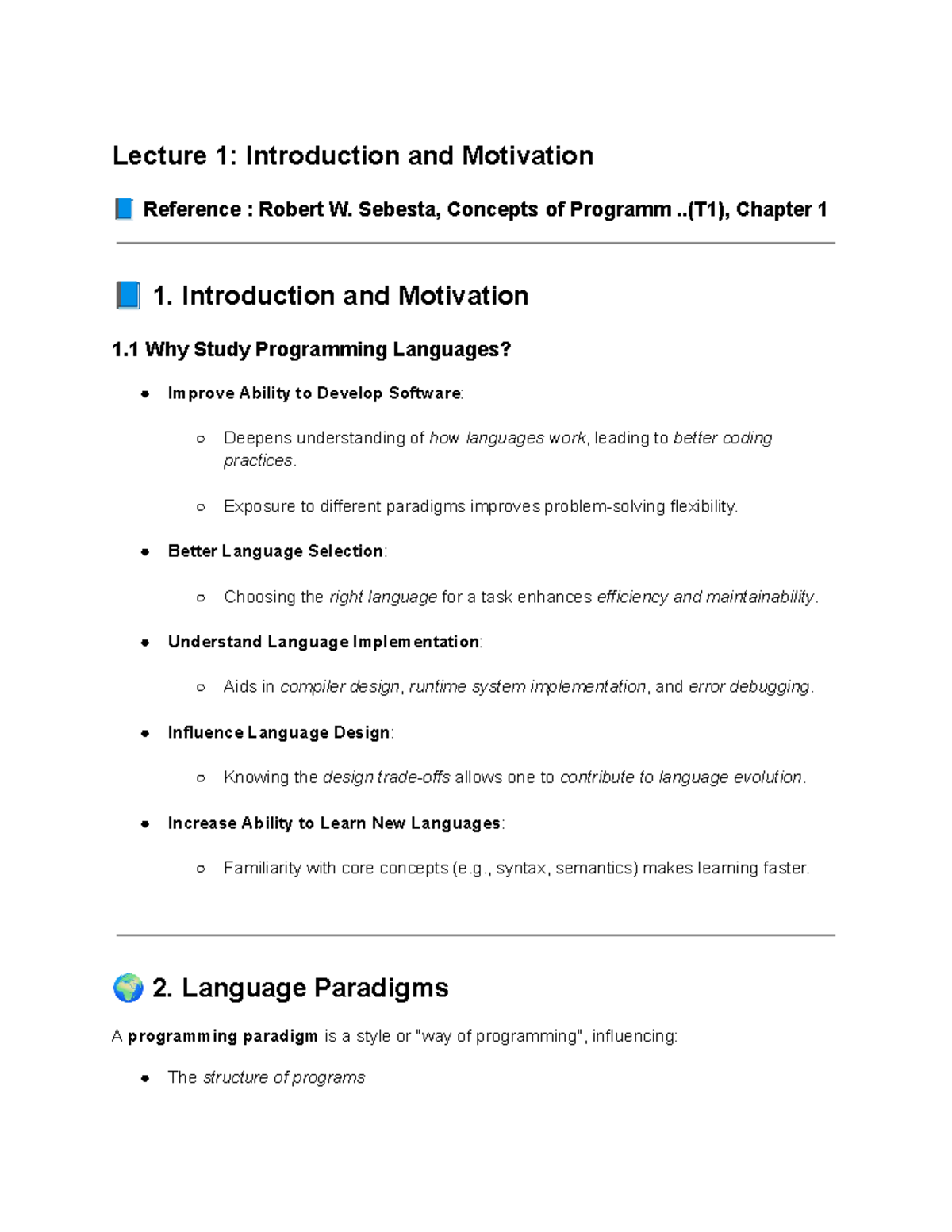 PPL 101: Lecture 1 - Introduction to Programming Languages Concepts ...