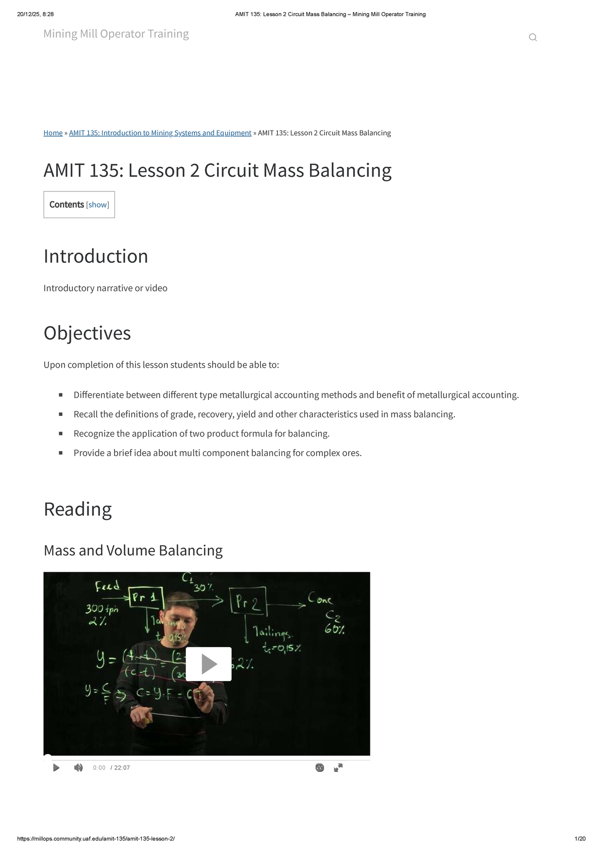 AMIT 135: Lesson 2 - Circuit Mass Balancing for Mining Mill Operators ...