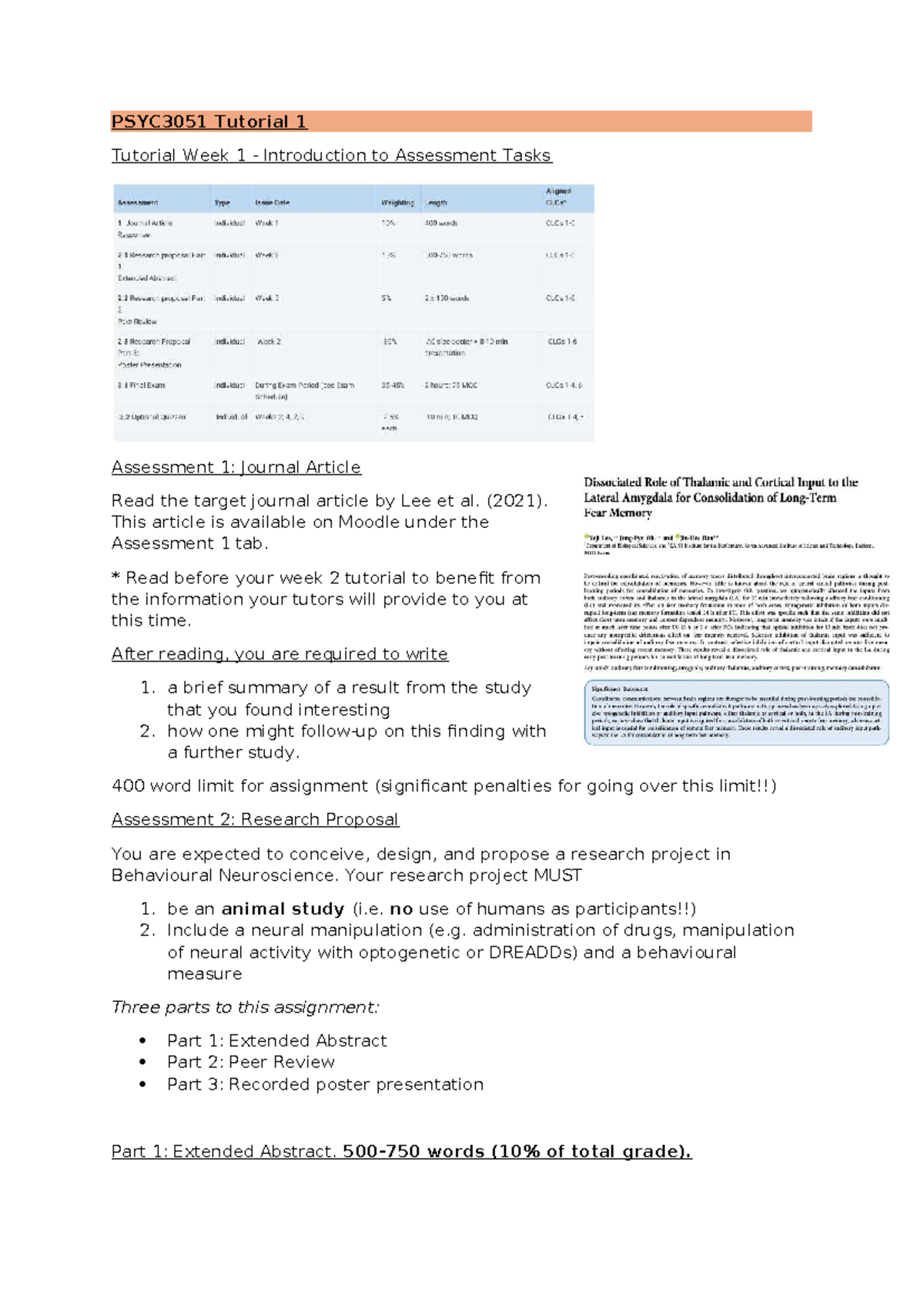 PSYC3051 Tutorial 1: Intro to Assessment Tasks & Research Proposal ...