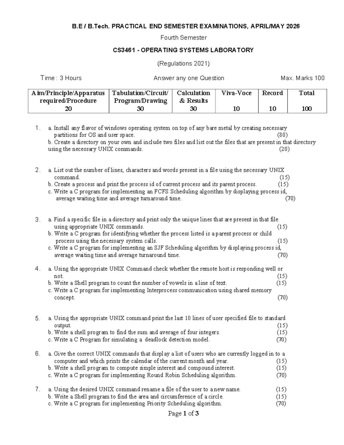 CS3461 Operating Systems Lab Practical Exam - Set 1 (2026) - Studocu