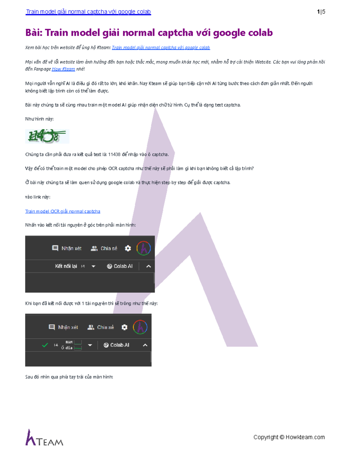 Hướng dẫn Train Model Giải Normal Captcha với Google Colab - Studocu