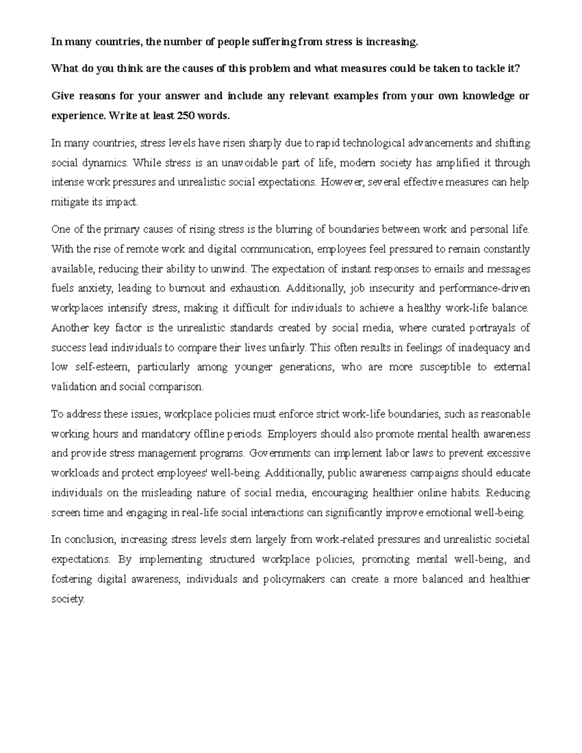 IELTS Writing Task 2 - Causes and Solutions for Rising Stress - Studocu