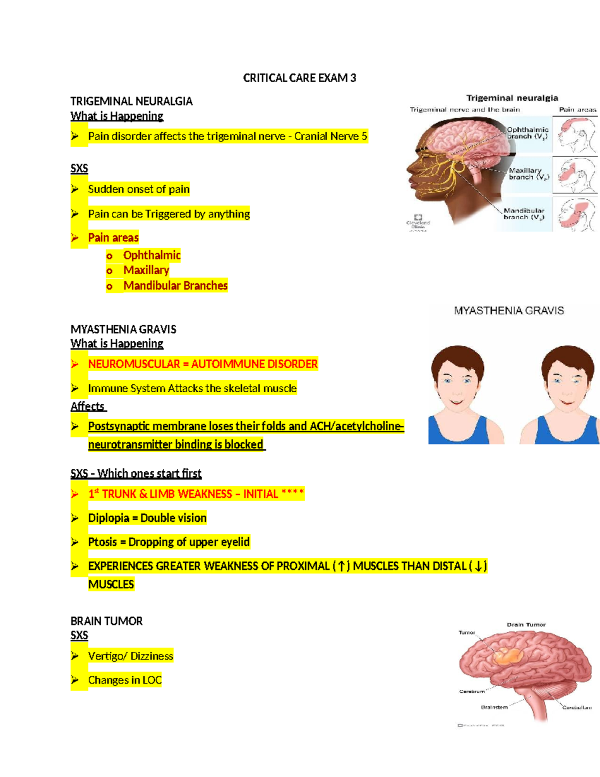 Critical Care Exam 3 - Study Notes on Neurological Disorders and Shock ...