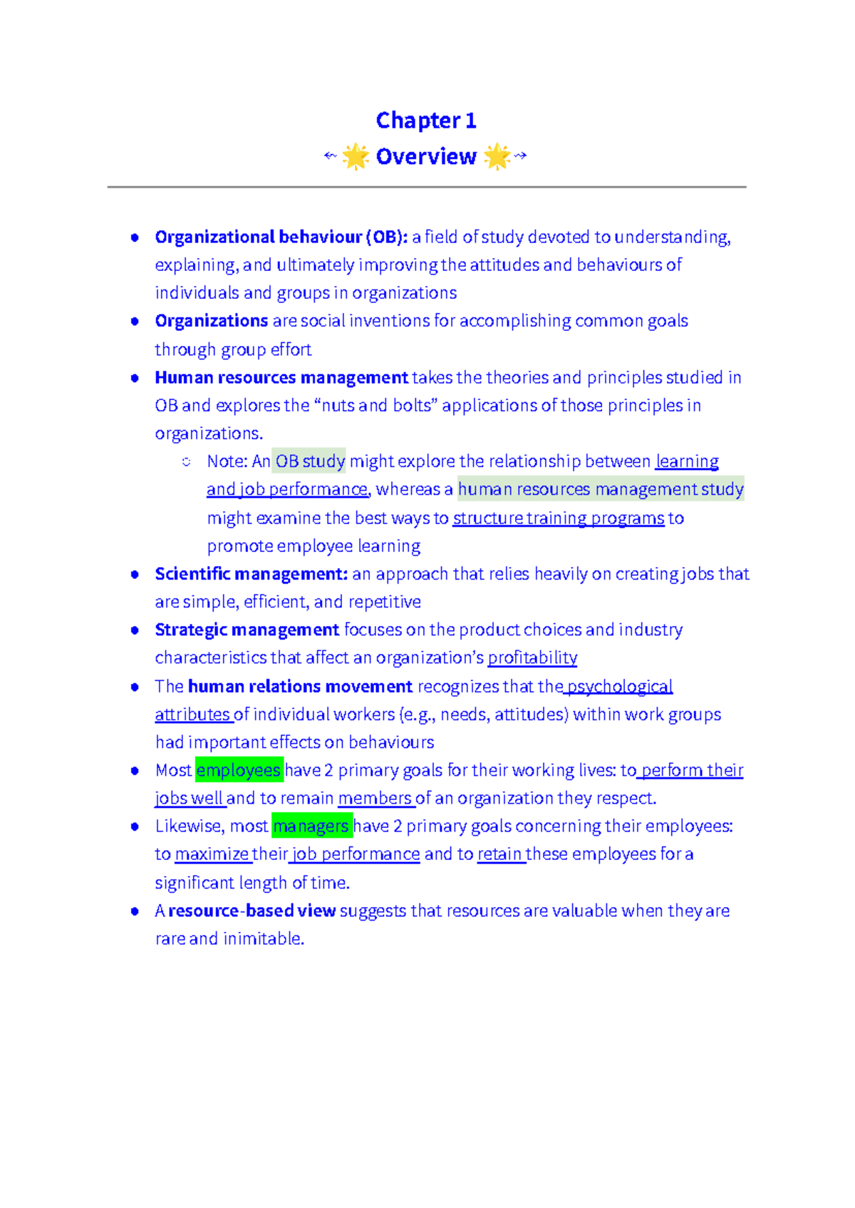 Chapter 1: Overview of Organizational Behaviour (OB) Principles - Studocu
