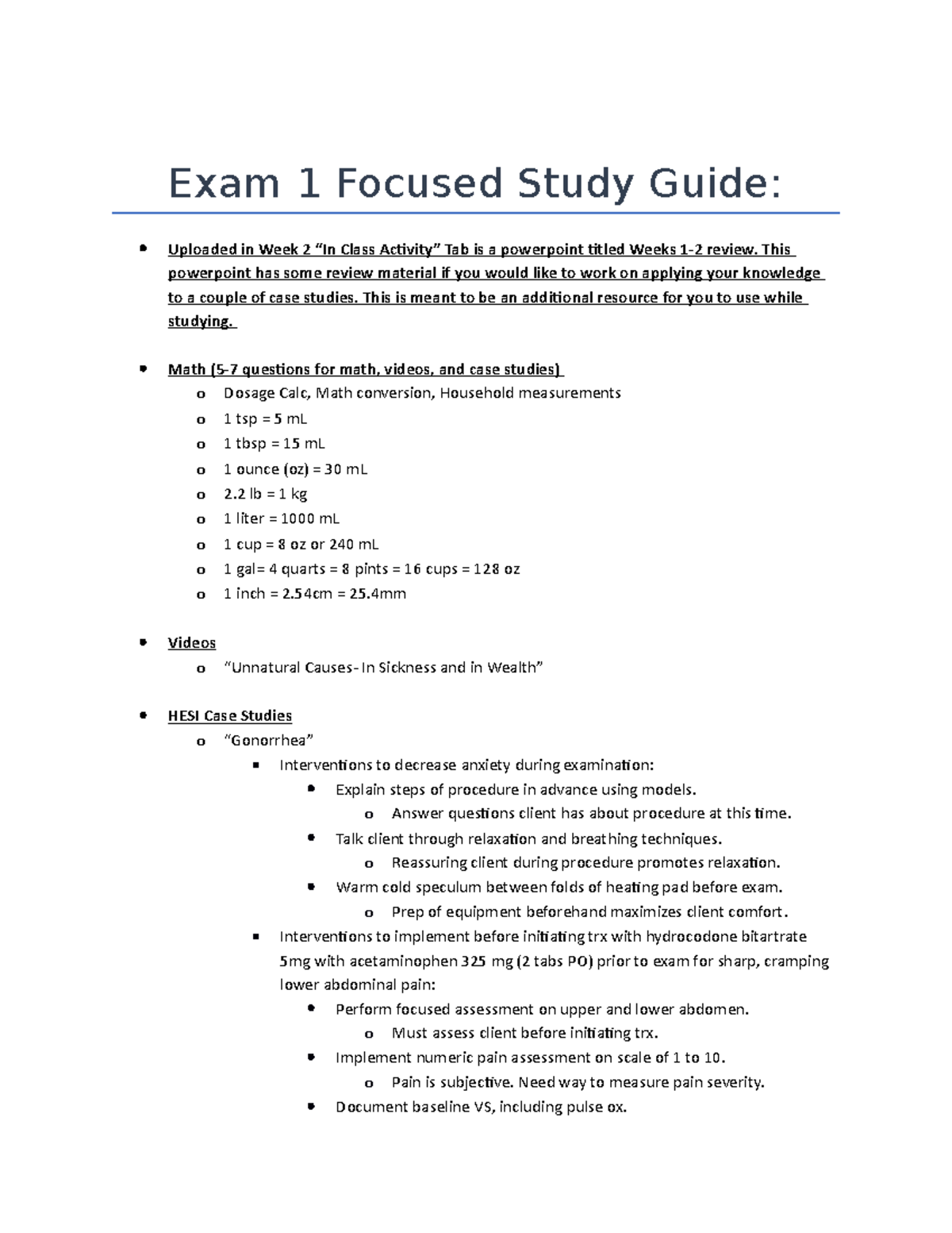 NURS 101 Exam 1 Comprehensive Study Guide for Success - Studocu