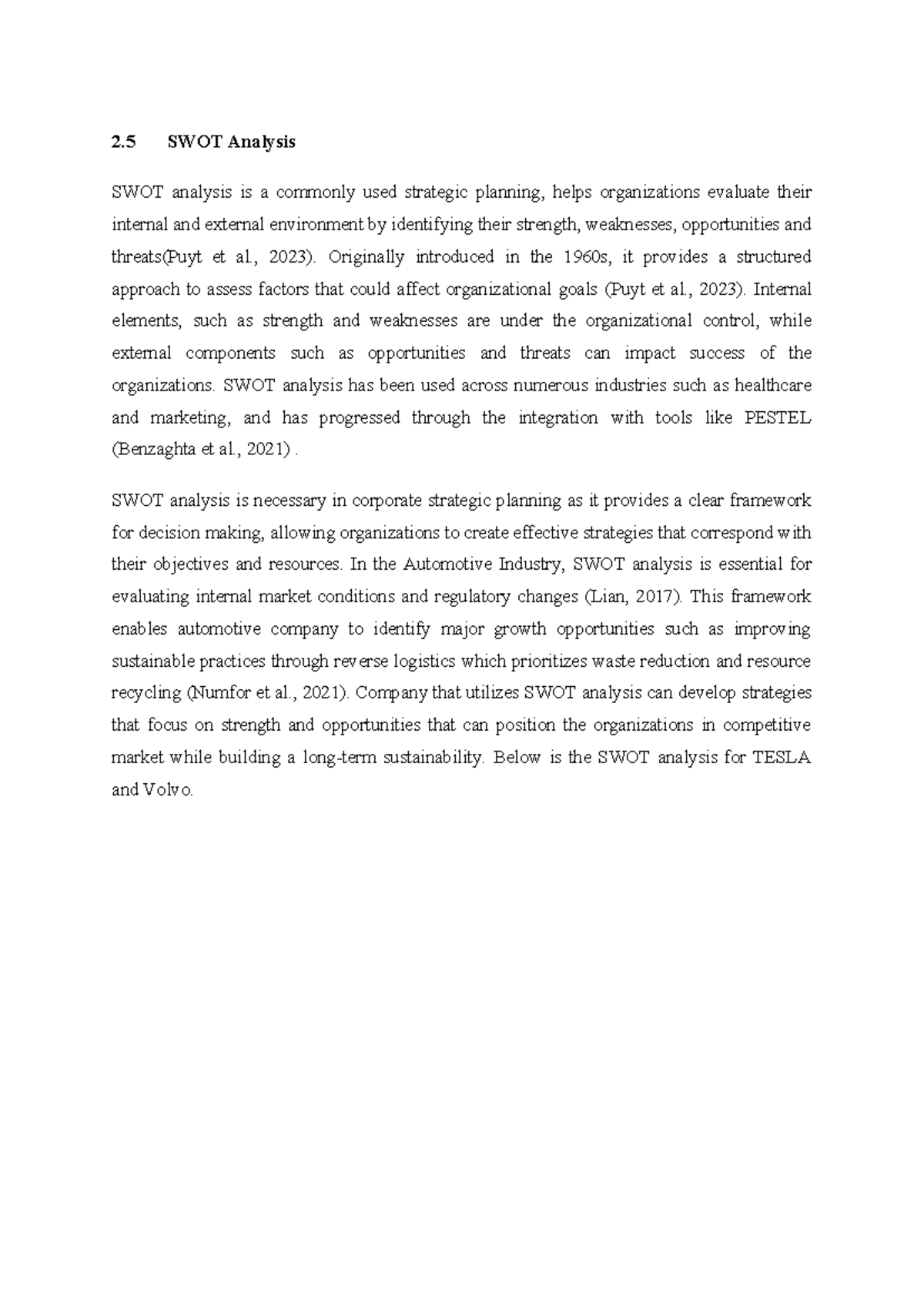 SWOT Analysis Case Study: Tesla Inc. and Volvo Group Insights - Studocu